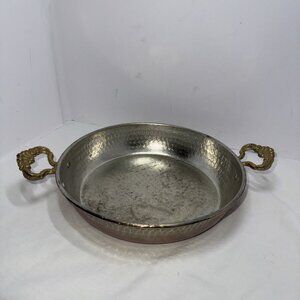 Traditional Turkish Hand Crafter Copper Pan Double Brass Handles Hammered 8”